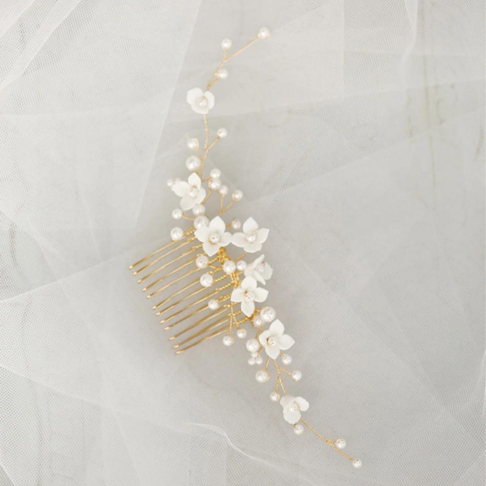 Exquisite Flower Hair Accessories for Bride Pearls Adult Wedding Jewelry 20cm