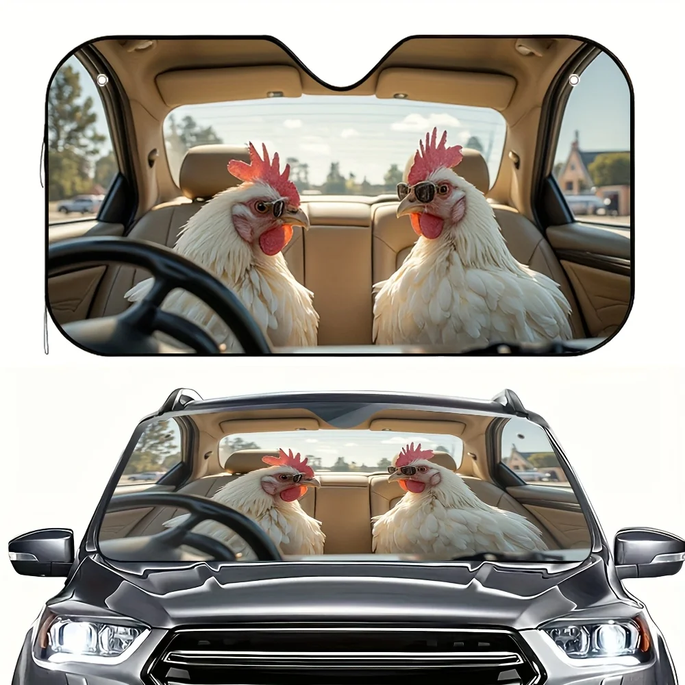 

1 шт. автомобильный солнцезащитный козырек с милой курицей — подходит для солнцезащитного козырька для длинных водов, забавный антропоморфный дизайн с модными очками и рулевым колесом