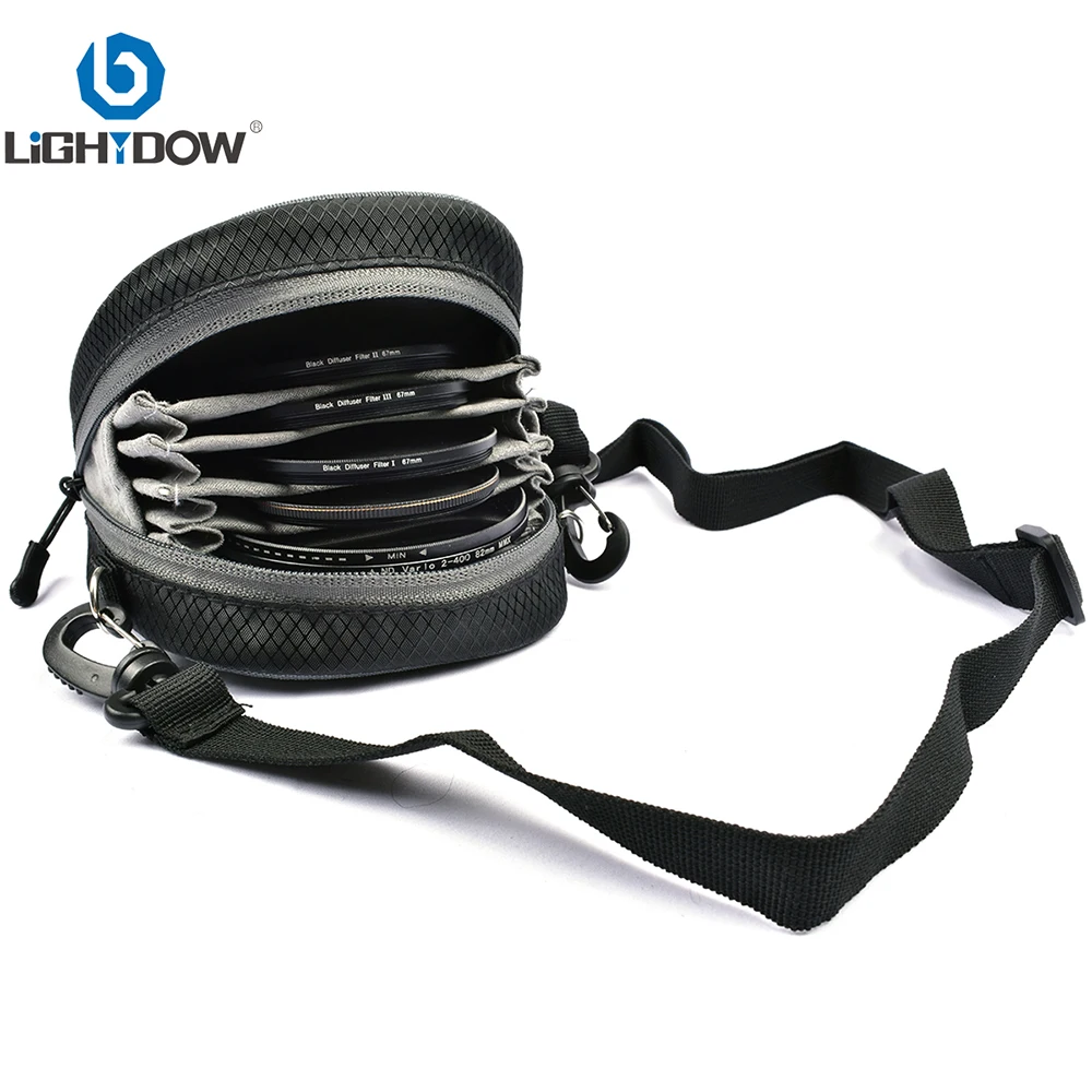 Lightdow Portable Camera Lens Filter Case Pouch Filter Shoulder Bag with Belt for Camera Accessories.