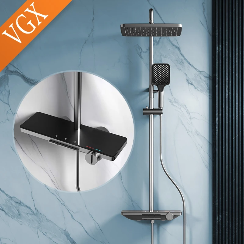 

VGX Bathroom Shower System Set Modern Shower Faucet Set 3-way Rainfall Shower Set Shower Mixer Crane with Hand Shower Set Grey