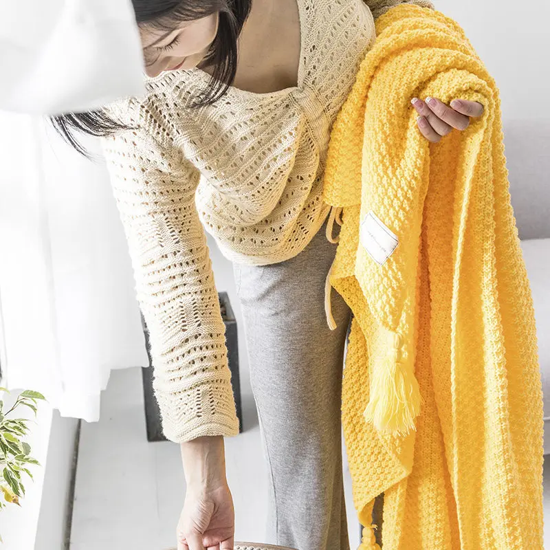 Nordic Wool Blanket Sofa Tassel Knitted Ball Super Warm Cozy Throw Blankets For Office Siesta Air-conditioner Bedspread Bedding