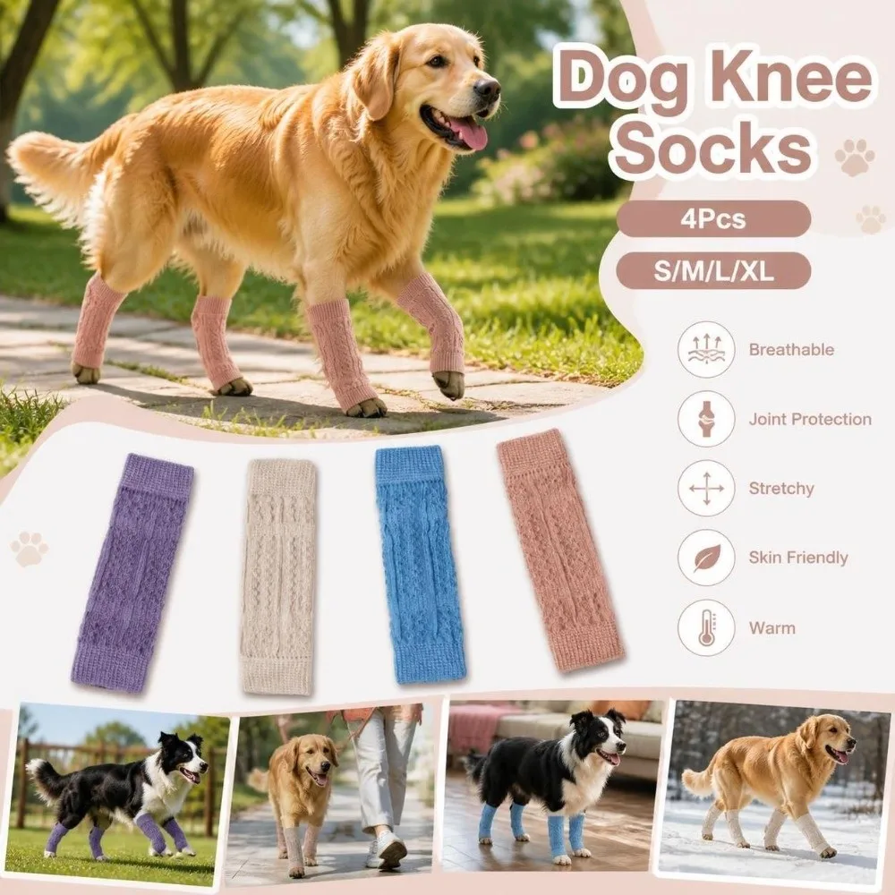 4Pcs Breathable Dog Elbow Cover Joint Protection Skin Friendly Dog Knee Protector Non Slip Stretchy Pet Leg Warmer Four Seasons