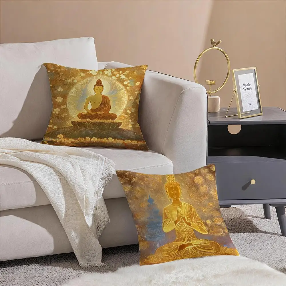 Sacred Peaceful Global Religion Art B-Buddhism Cushion Cover Pillowcase Short Plush Invisible zipper Room Sofa Cushion Cover