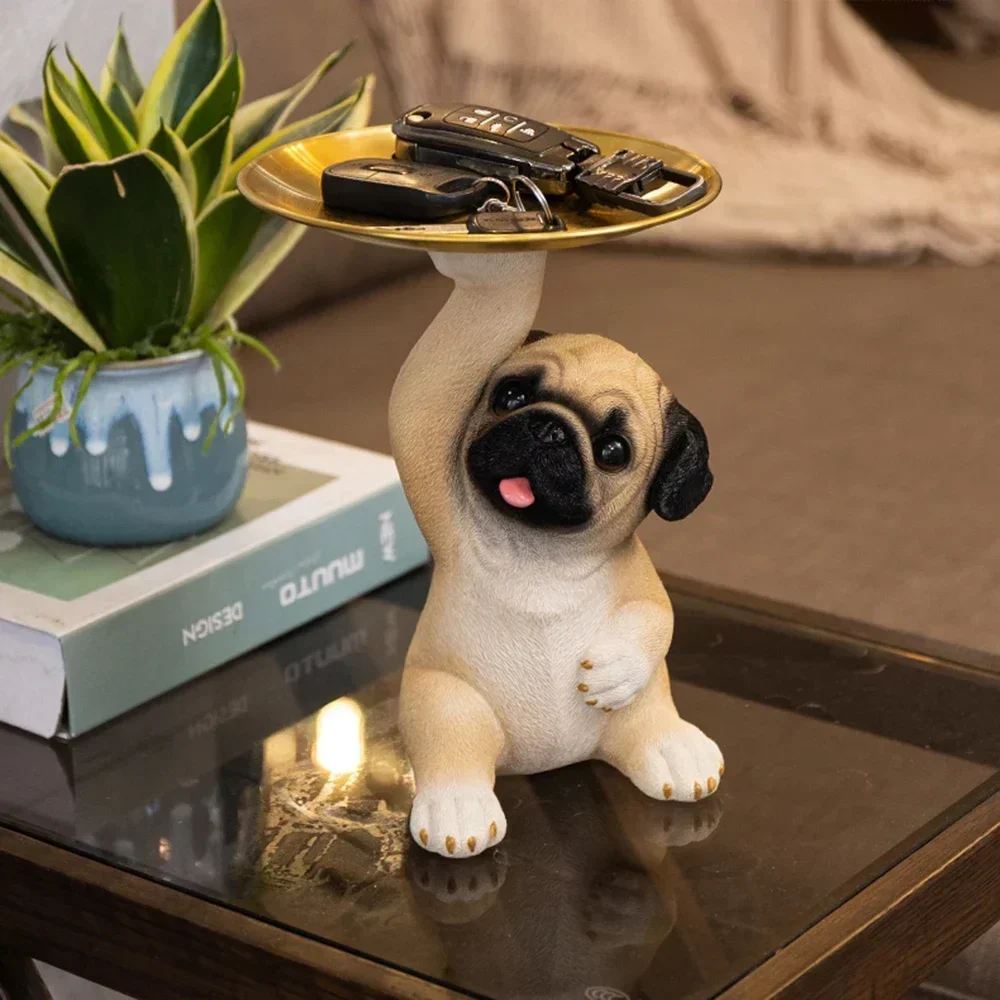 Pug Decorative Dog Storage Tray Home Table Decoration Dog Figurine Entrance Cabinet Ornaments Living Room Animal Statue Decor