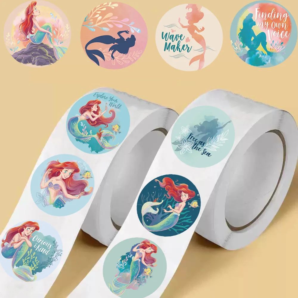 500 قطعة من ملصقات ديزني ليتل ميرميد آرييل رول مقاومة للماء مخصصة للأمتعة الكرتونية والقهوة والمعيشة وتخصيص الملصقات الرجعية