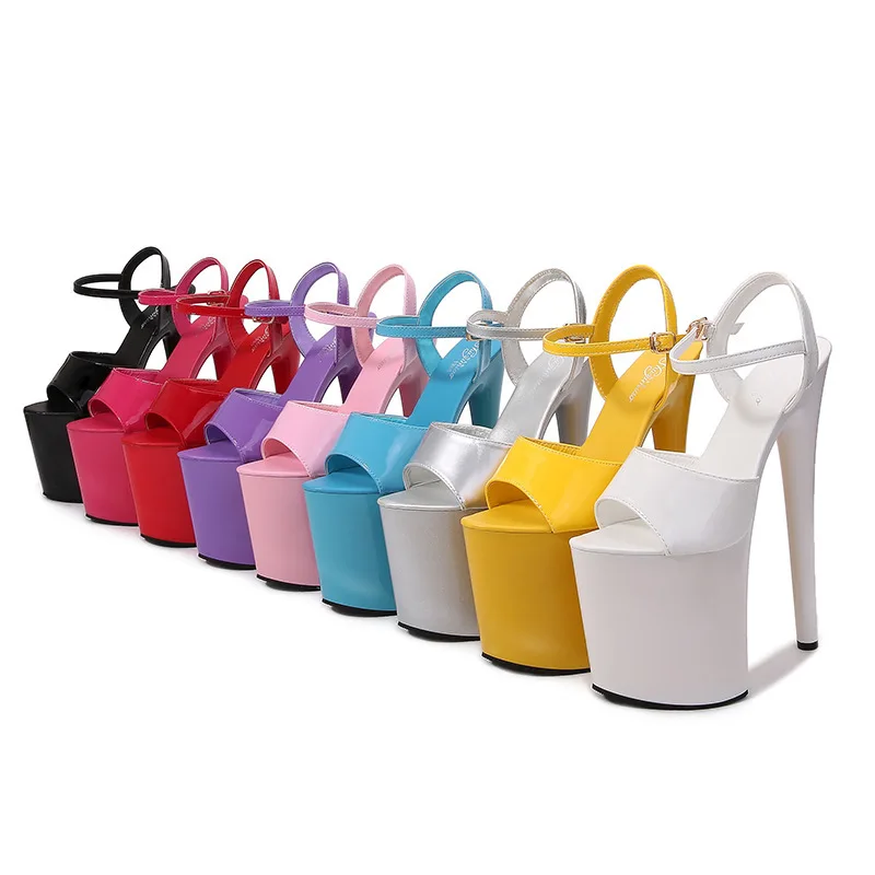 

Patent Leather High Stiletto Platform Sandals for Women 20CM, Thin Heel Waterproof Summer Party Pole Dance Mules Shoes