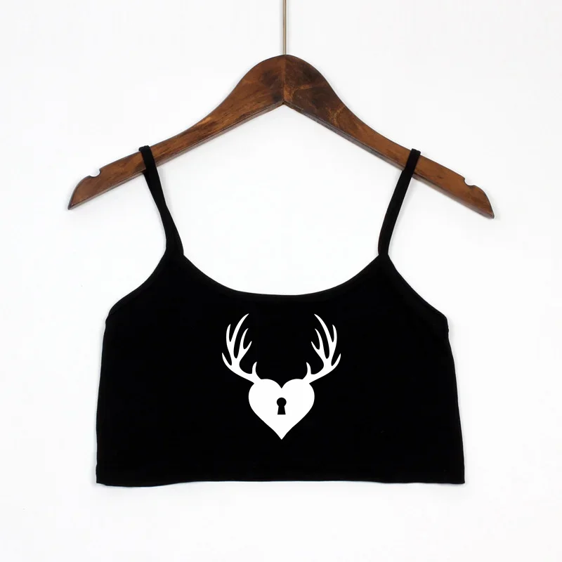 Sexy Tops for Women Fashion Cuckold Antlers Letters Crop Top Streetwear Elastic Camis Sleeveless Short Tank Top Bar Women