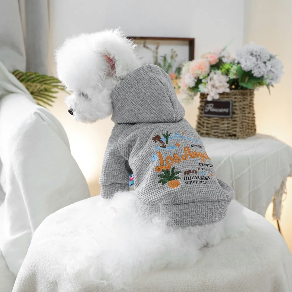 Pet Costume Sunny California Style Dog Hoodie Grey Warm Dog Sweatshirt Comfortable Handsome Dog Jacket Small Medium Sized Dogs