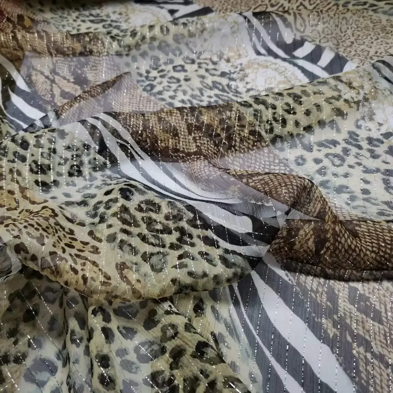 

Silk Leopard Ombre Chiffon Fabric Soft 6-8mm Metallic Jacquard Sexy Wild Dress Scarf Material