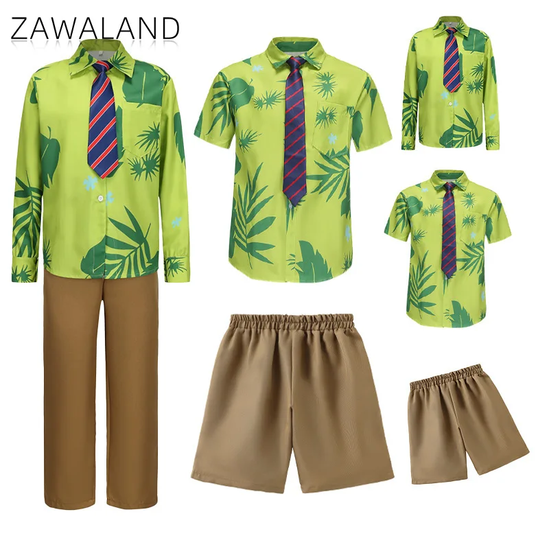 

Nick Wilde Cosplay Costume Fox Green Shirt with Striped Tie Father Son Matching Set Clothes Anime Movie Dress Up Full Set Outfit