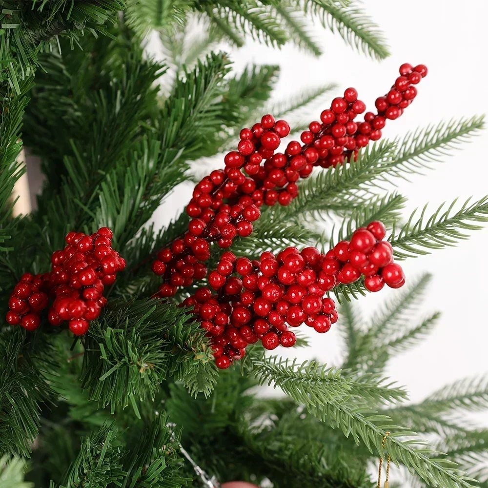 Artificial Holly Berry Stamen Wreath Enfeites, Natal Red Berries Branch, Plantas Falsas, Flores, Árvore De Natal, Decoração De Casa De Festa