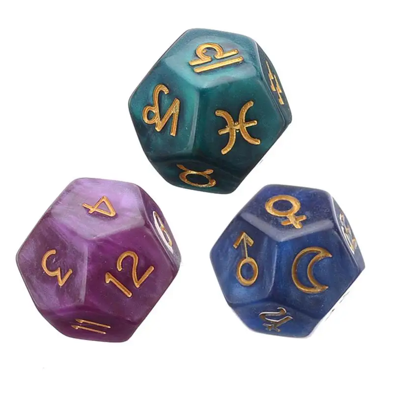 

3pcs Multifaceted Zodiac Dice Creative 12-Sided Tarot Dice Constellation Divination Toys Board Game Accessories for Teens Adults