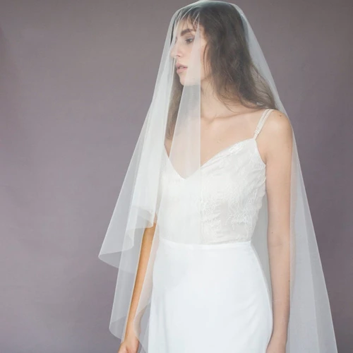 Velo de novia Simple de 1 capa, velo de novia para boda, velo para cubrir la cara, blanco marfil sin peine, accesorios de boda