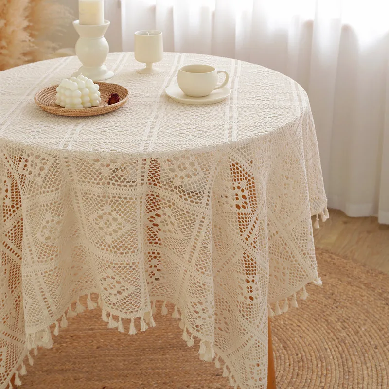 Nordic retro openwork lace tablecloth cover rectangular white pastoral table cloth round table cloth