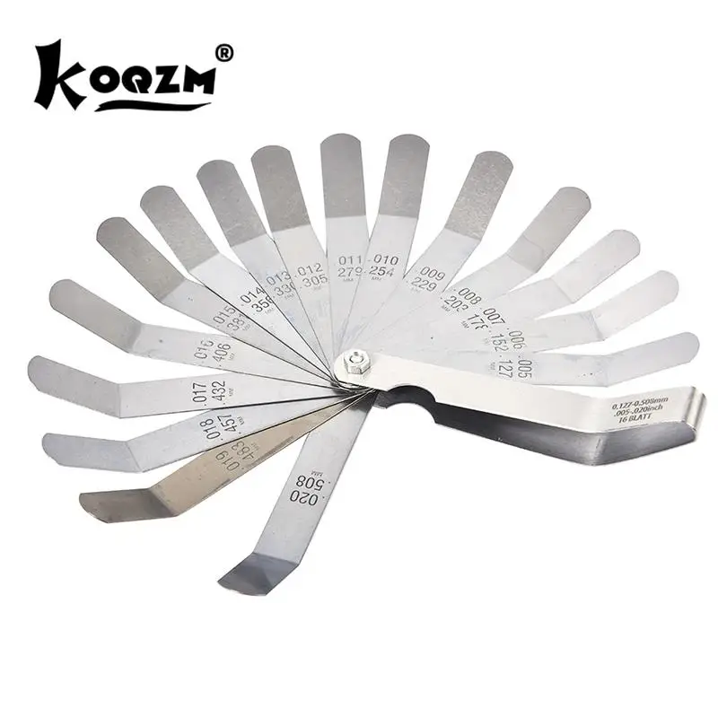 1 set for 16 Blades Feeler Gauge 0.05 to 1mm Thickness Curved Stainless Steel Gap Metric Filler Feeler Gauge HOT 17 Blades