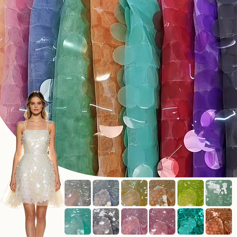 Sequin Fabric Panel - Shiny Big Sequin Embroidered Mesh Tulle