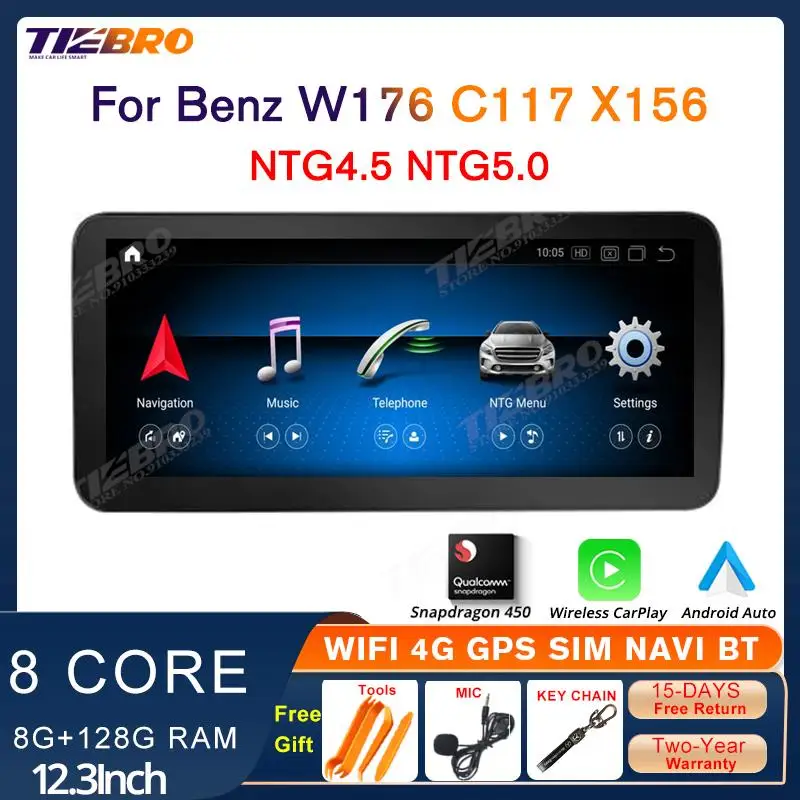 

TIEBRO 12.3'' Android 12 1920*720P Snapdragon 450 For Benz A CLA GLA W176 X156 Car Radio Multimedia Player Carplay GPS Stereo BT