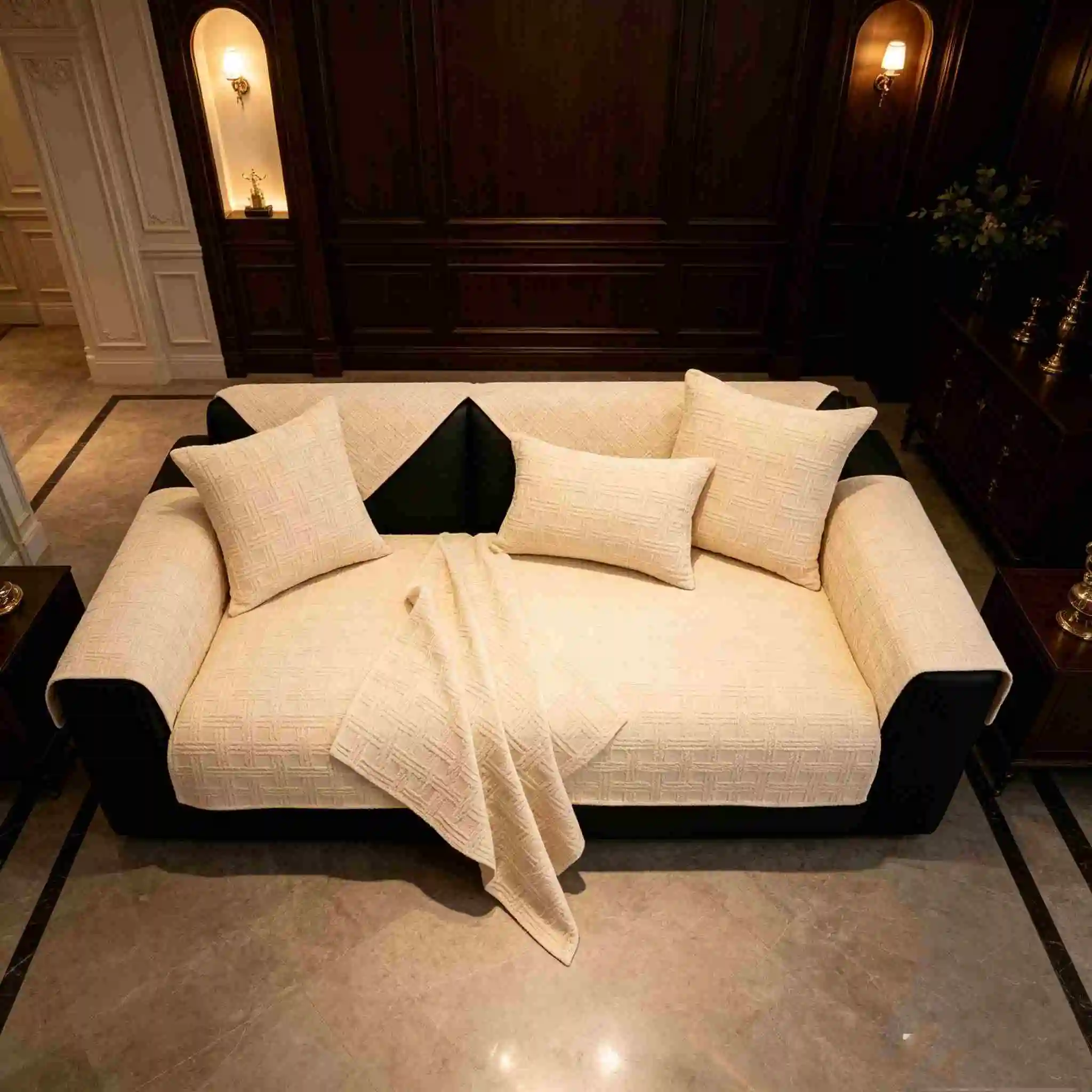 All Season Sectional Sofa Cover L-Shape Couch Protector Anti-slip Anti-cat Scratch French Style Sofa Cushion Mat for Living Room