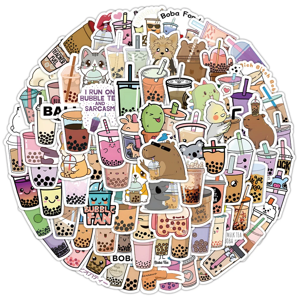 

10/30/50/100pcs Cartoon Pearl Milk Tea Stickers for Kids Girl Boba Bubble Teas Cartoon Decal Decorative Stationery Laptop Guitar