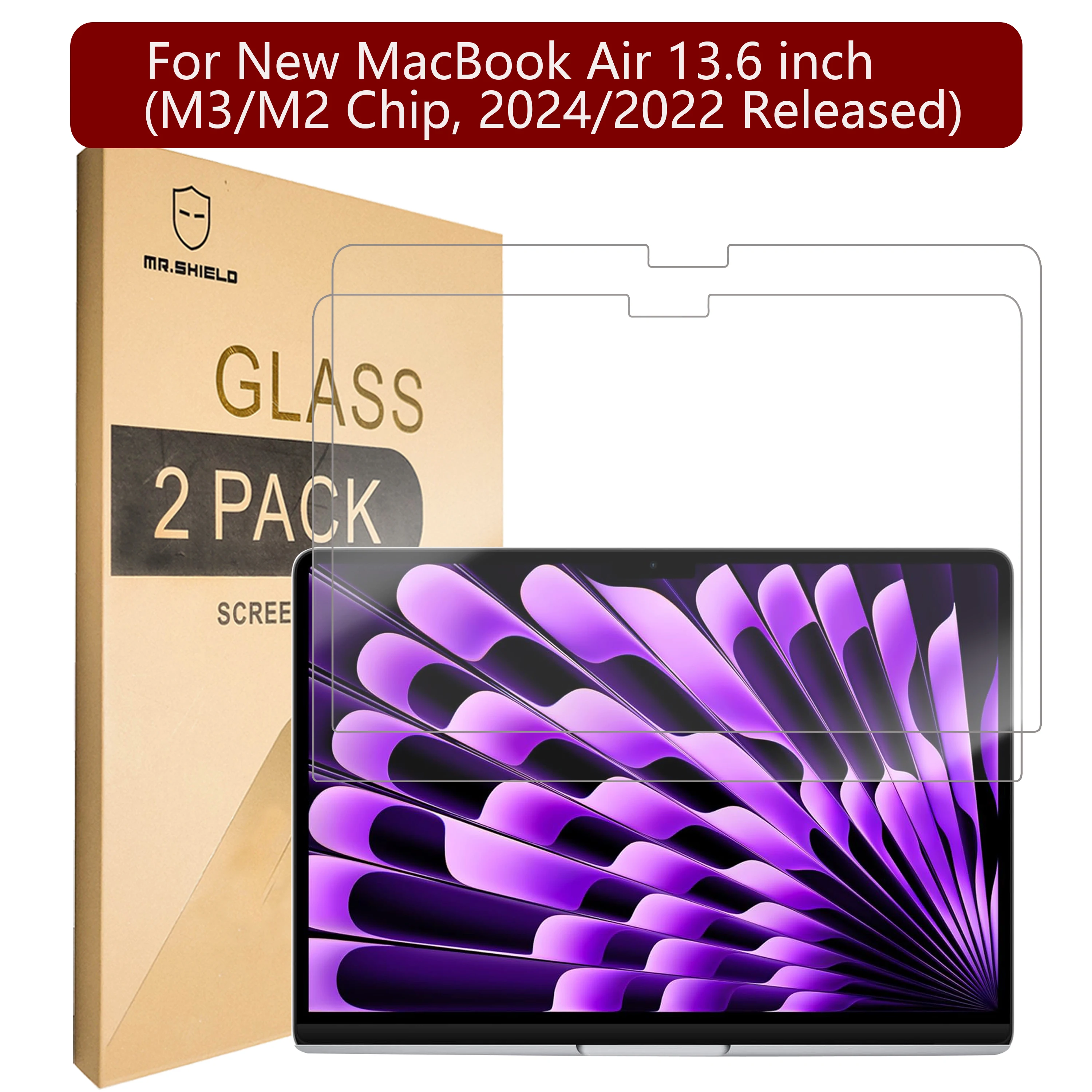 Mr.Shield Screen Protector compatible with New MacBook Air 13.6 inch (M3/M2 Chip, 2024/2022 Released) [Tempered Glass] [2-PACK]