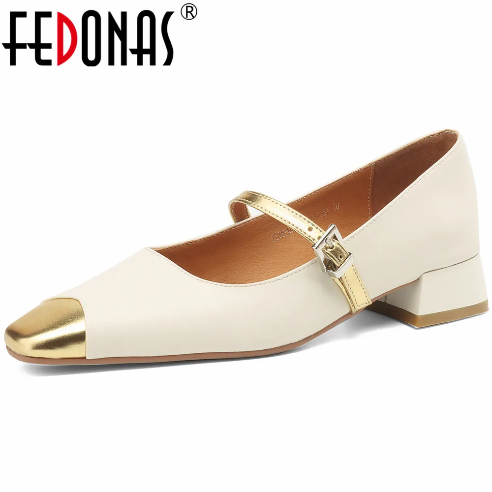 

FEDONAS Fashion Mixed Colors Women Pumps Low Heels Buckle Strap Genuine Leather Mary Janes Office Lady Shoes Woman Spring Summer