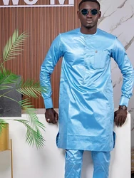 2024 heißer Verkauf Bazin Riche Brokat für afrikanische Ankara Männer glänzende Bazin Riche Top Hose 2 Stück Set Senegal Männer Kleidung