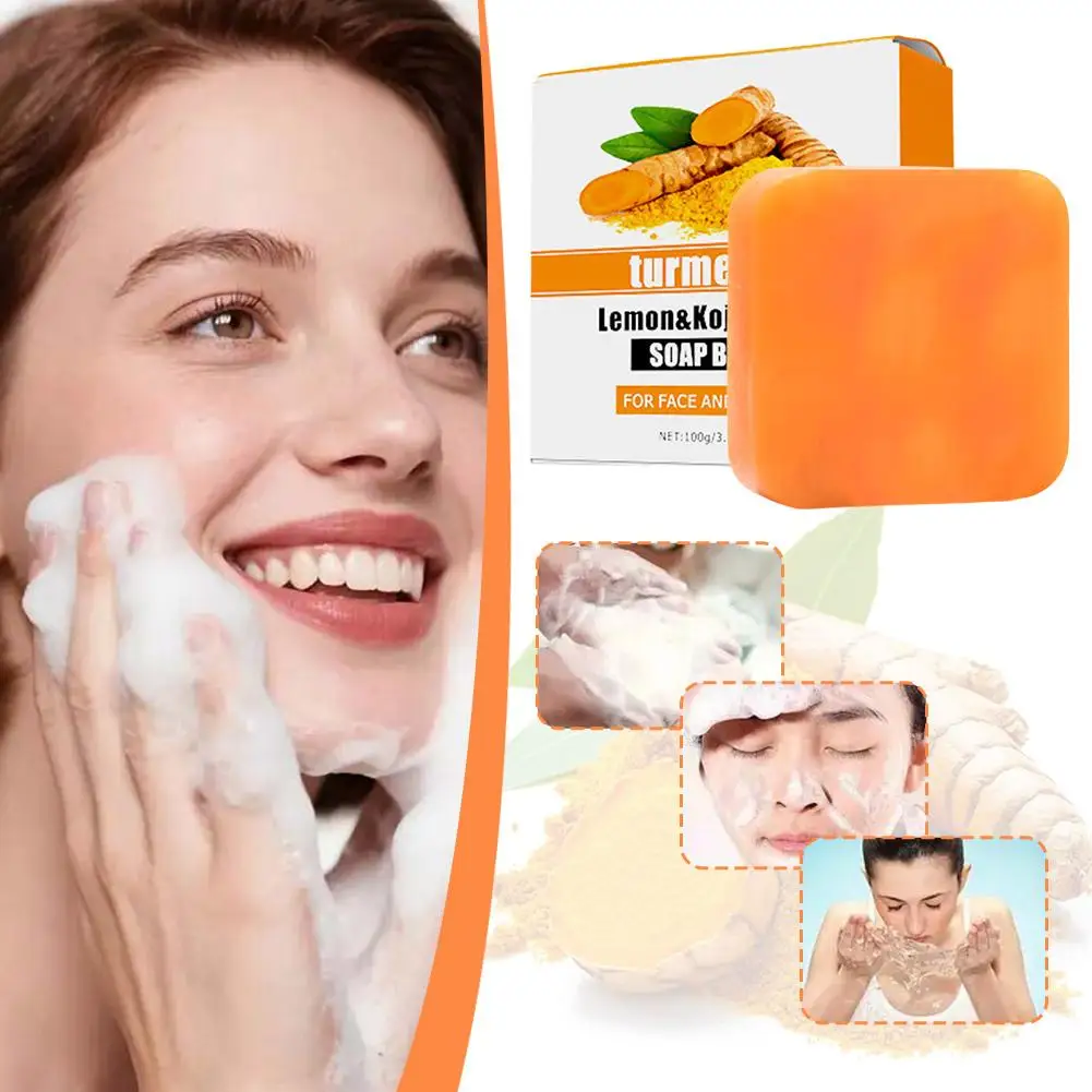 

100g Turmeric Lemon Kojic Acid Soap Bar Brightening Dark Spots Acne Scars Exfoliating Cleanser for Face & Body Skin Care
