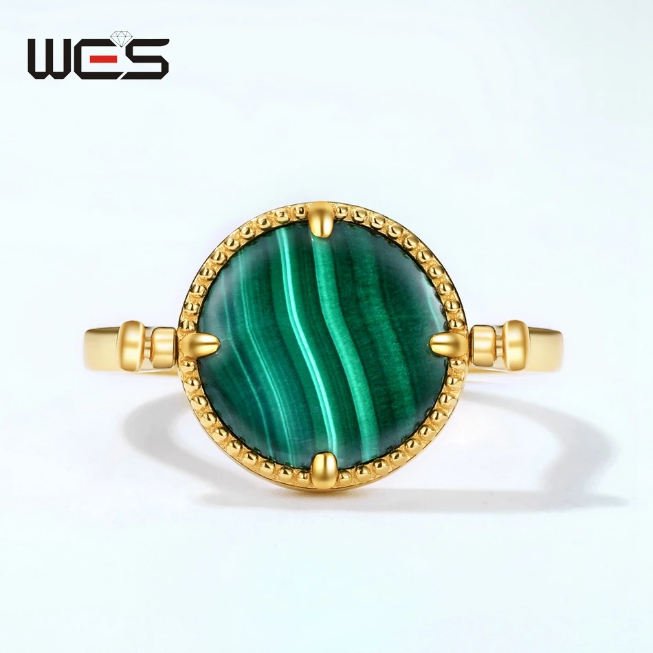 WES 925 فضة خواتم للنساء للتدوير الطبيعي 10 مللي متر الملكيت الأخضر الأزرق الرمال ريترو خمر المجوهرات بالجملة #4