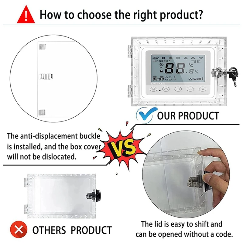 Caixa de bloqueio do termostato com chave, protetor transparente do termostato para termostatos na parede, cabe em termostatos 6.5in h x 3.9in w x 2in d