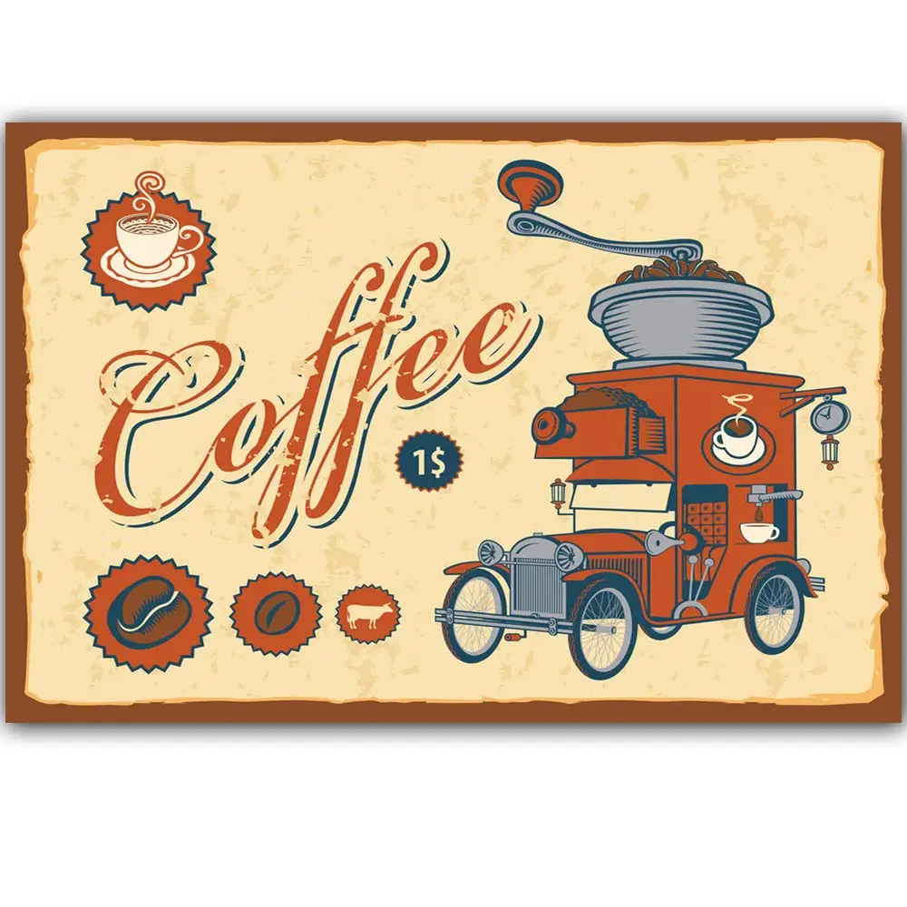 

Retro Design Hand-ground Coffee Tin Metal Signs Wall Art | Thick Tinplate Print Poster Wall Decoration for Cafe/Kitchen/Coffee