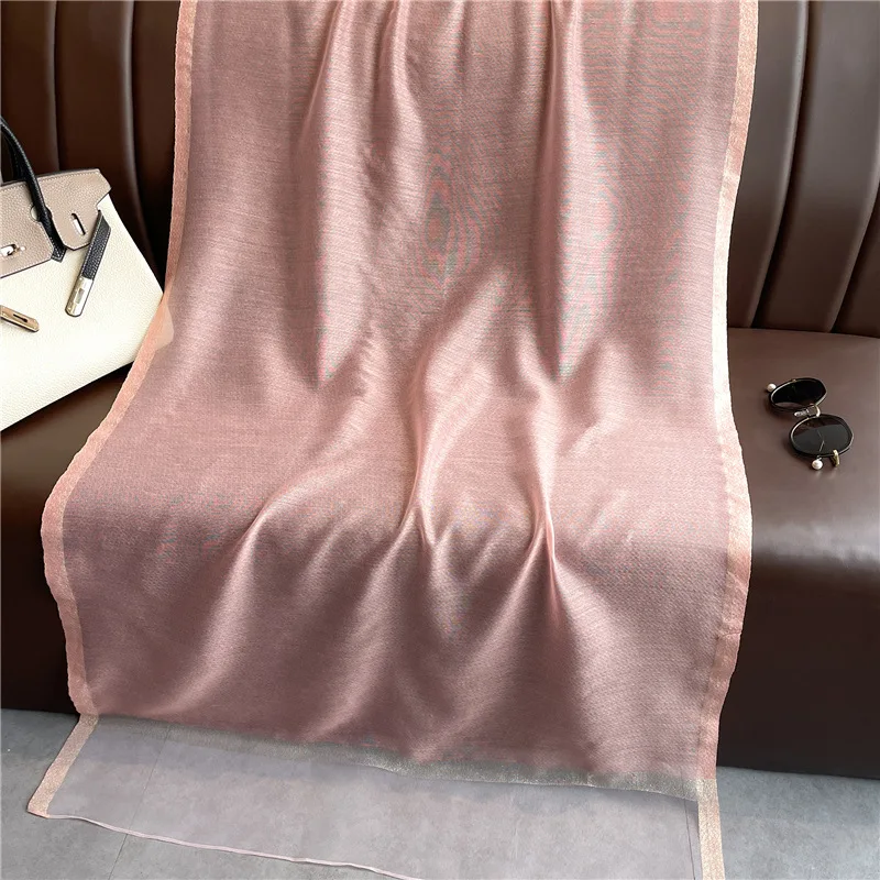 Modischer Luxus Einfarbiger Langer Seidenschal für Damen Weicher Glatter Schal Kopftuch Hijab Outdoor-Schal Langer Umhang Strandtuch – Detail 10