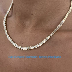 14K Yellow Gold CVD HPHT Diamond Tennis Necklace Emerald Cut DEF VS-VVS Lab Grown Diamond Bezel Setting 9.65Ctw For Lady