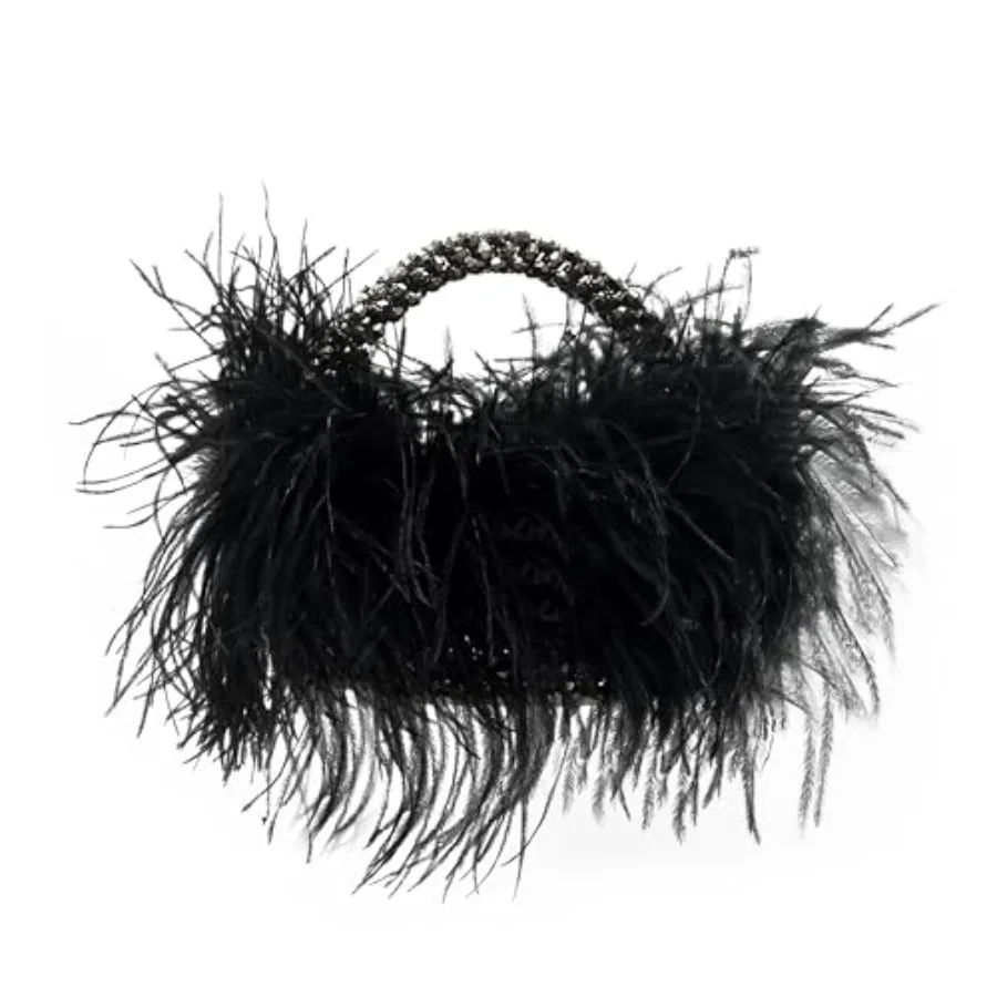 

Miuco Real Natural Ostrich Feather Beaded Handbags For Women Handmade Evening Bags Clutch Purse