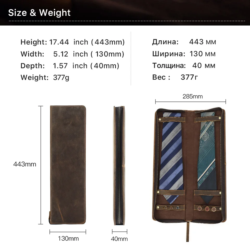 CONTACT'S FAMILIE Retro Leder Krawatte Organizer Box für Männer Krawatte Manschette Links Halter Reise Fall Lagerung Display Mäppchen Handgemachte – Detail 4
