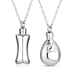 Drop Water with Paw Print Urn Necklace Stainless Steel Cremation Pendant For Ashes Keepsake Jewelry For Pet with funnel Knit