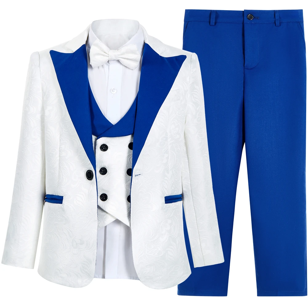 Boy's Formal Suit Set, 4 Pieces Classic Kids Tuxedo Pants Sets, Paisley One Button Suits Blazer Vest Pants Toddler Dresswear