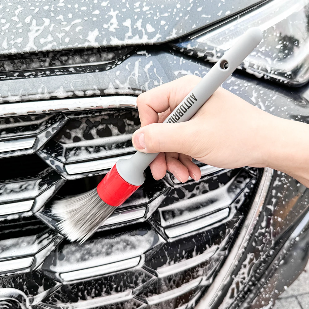 AUTOBRIGHT 5pcs Car Wash Brushes High quality soft brush Dense Bristles Car Detailing Clean Interior Wheel Silver Brush set Tool image 2