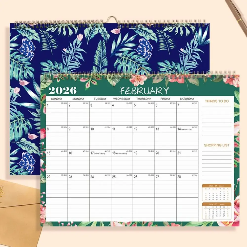 English Version 2026 Wall Calendar Floral Design Large Date Blocks Wall Calendar Vertical Display Thick Paper