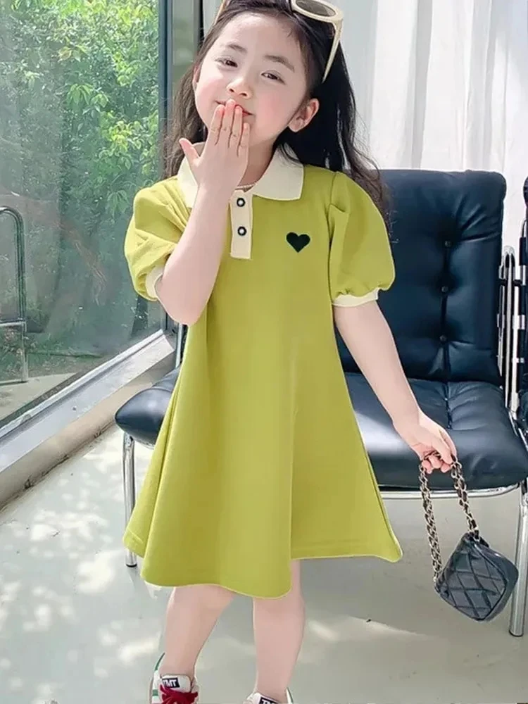 2026 Neues koreanisches Kinderkleid, Mädchen Sommer Casual Cartoon Gestreiftes Kurzarm-Prinzessinnenkleid mit Revers – Detail 32