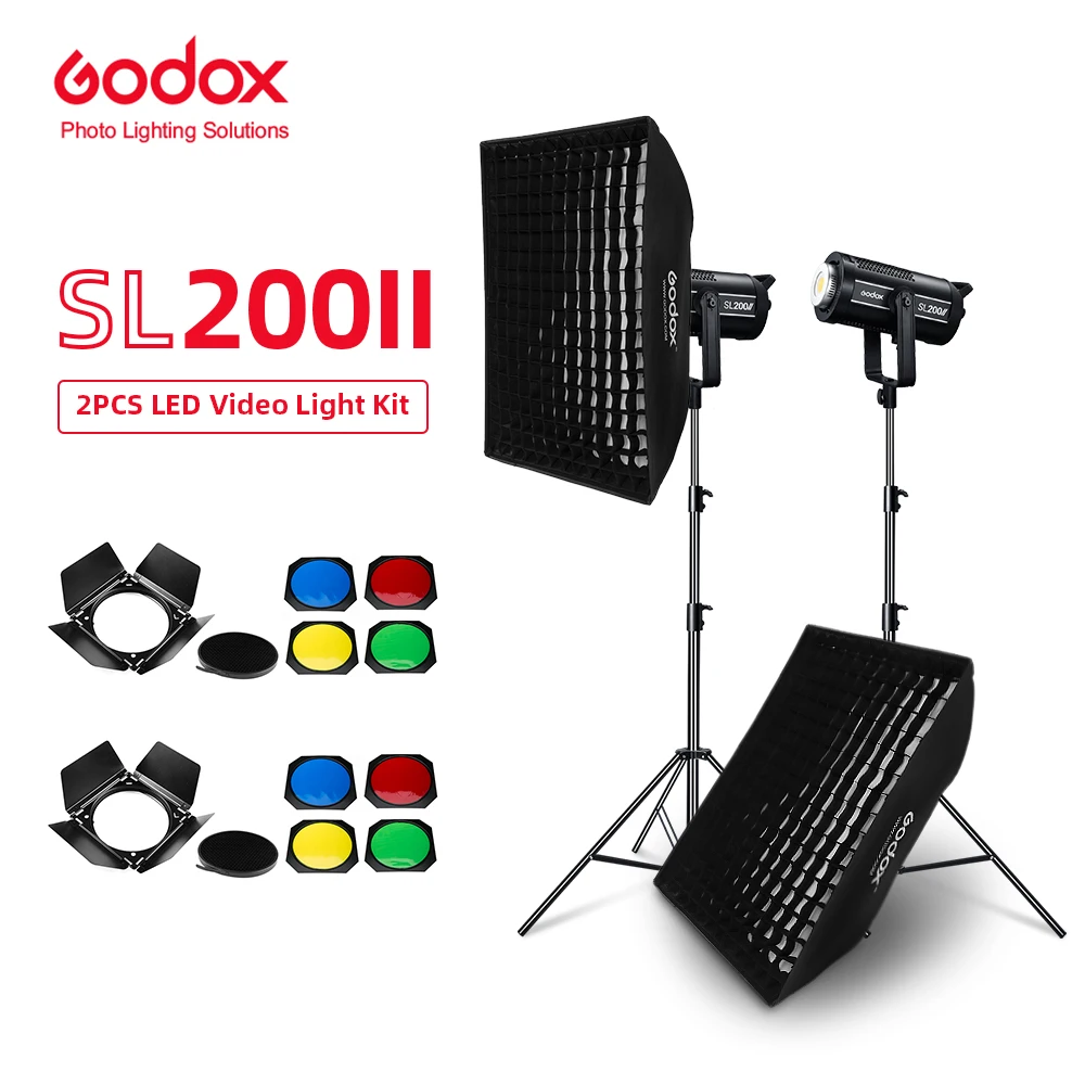 

Godox SL-200W SL200II 2x 200W Studio LED Continuous Photo Video Light With Softbox, Light Stand,Barn Door for Photography Video