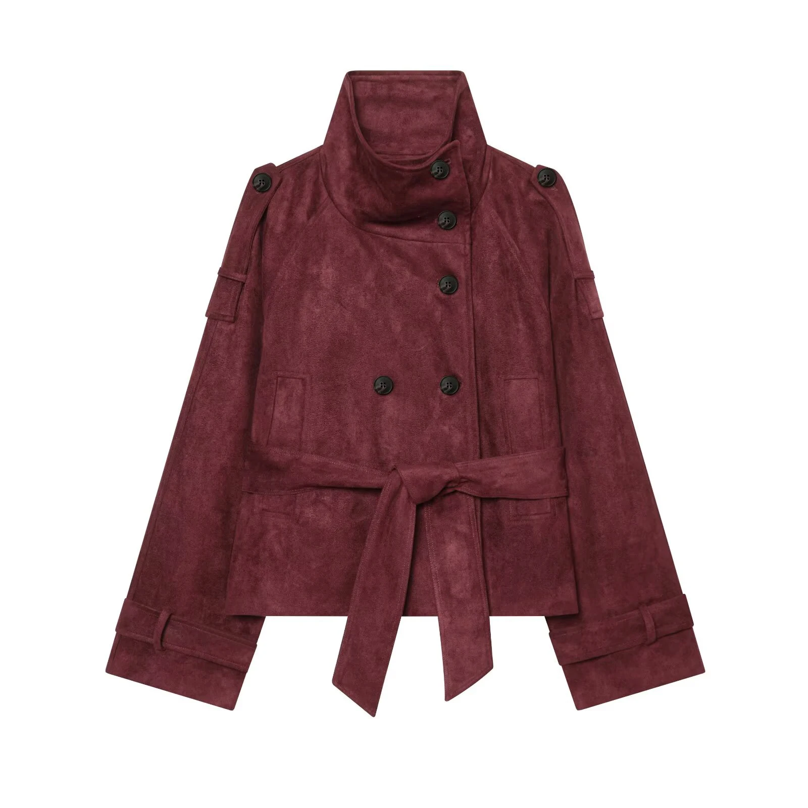 European and American style autumn new product women's long sleeved stand collar with waist belt versatile jacket jacket