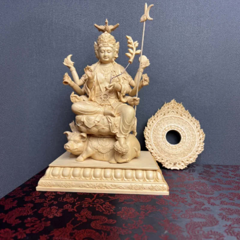 Vintage Wood Carved Doumu Yuanjun Statue - Daoist Deity Figure, Home Temple Worship Ornament