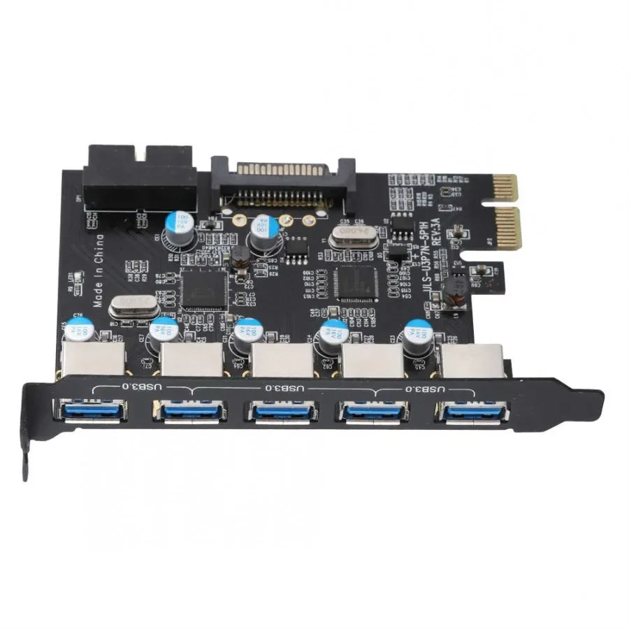 

PCIE To 7 ports USB3.0 hub PCI-E Expansion PCI Express Card Adapter SATA supply 4pin internal 19pin VLA chispet
