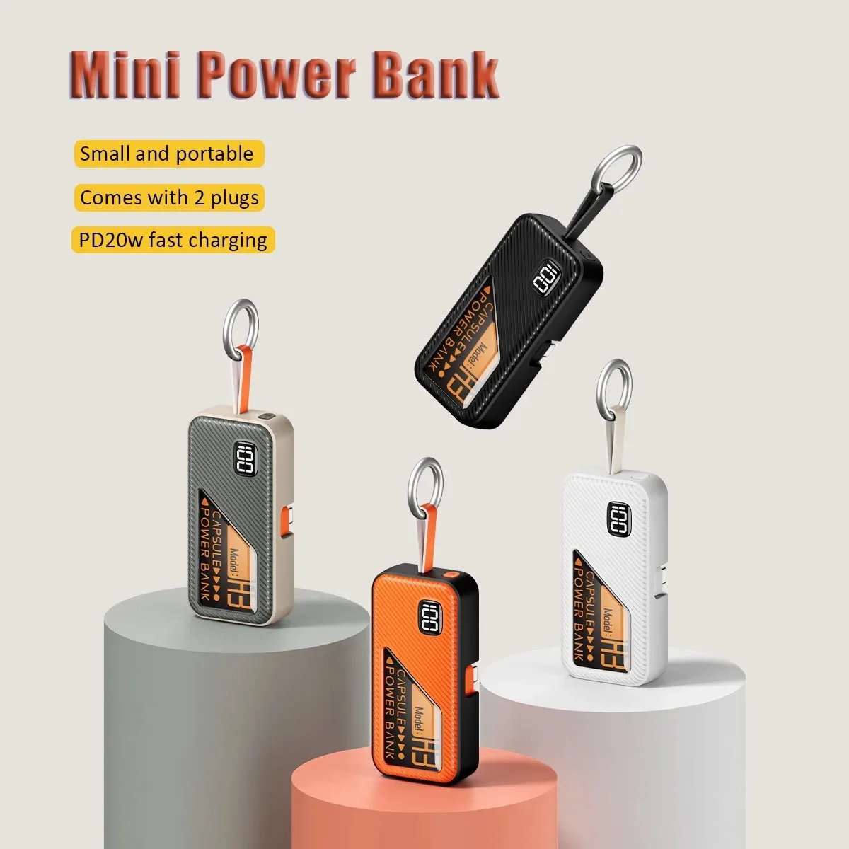 

Mini Keychain PD 20W 50000mAh Digital Display Power Bank Comes Cable Fast Charging For IPhone Samsung Xiaomi External Battery