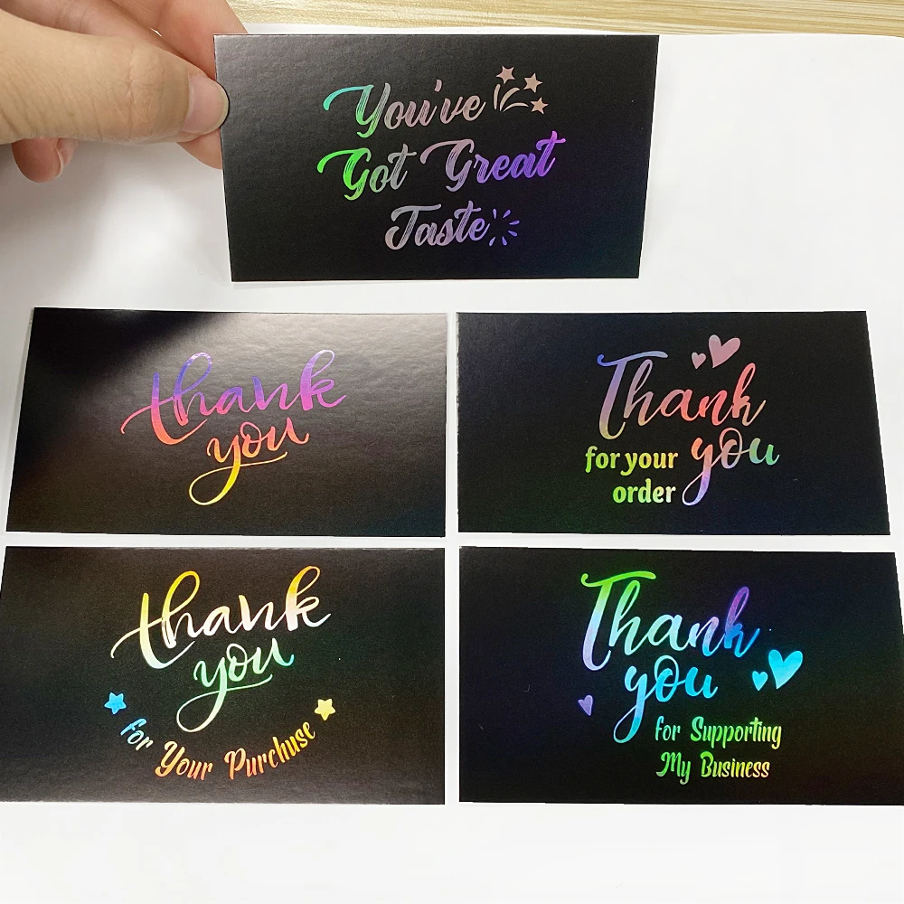 High Quality Thank Pattern Black Laser Gift Card Thank You for Your Order Sticker Commercial Greeting Card Paper Gift Decoration