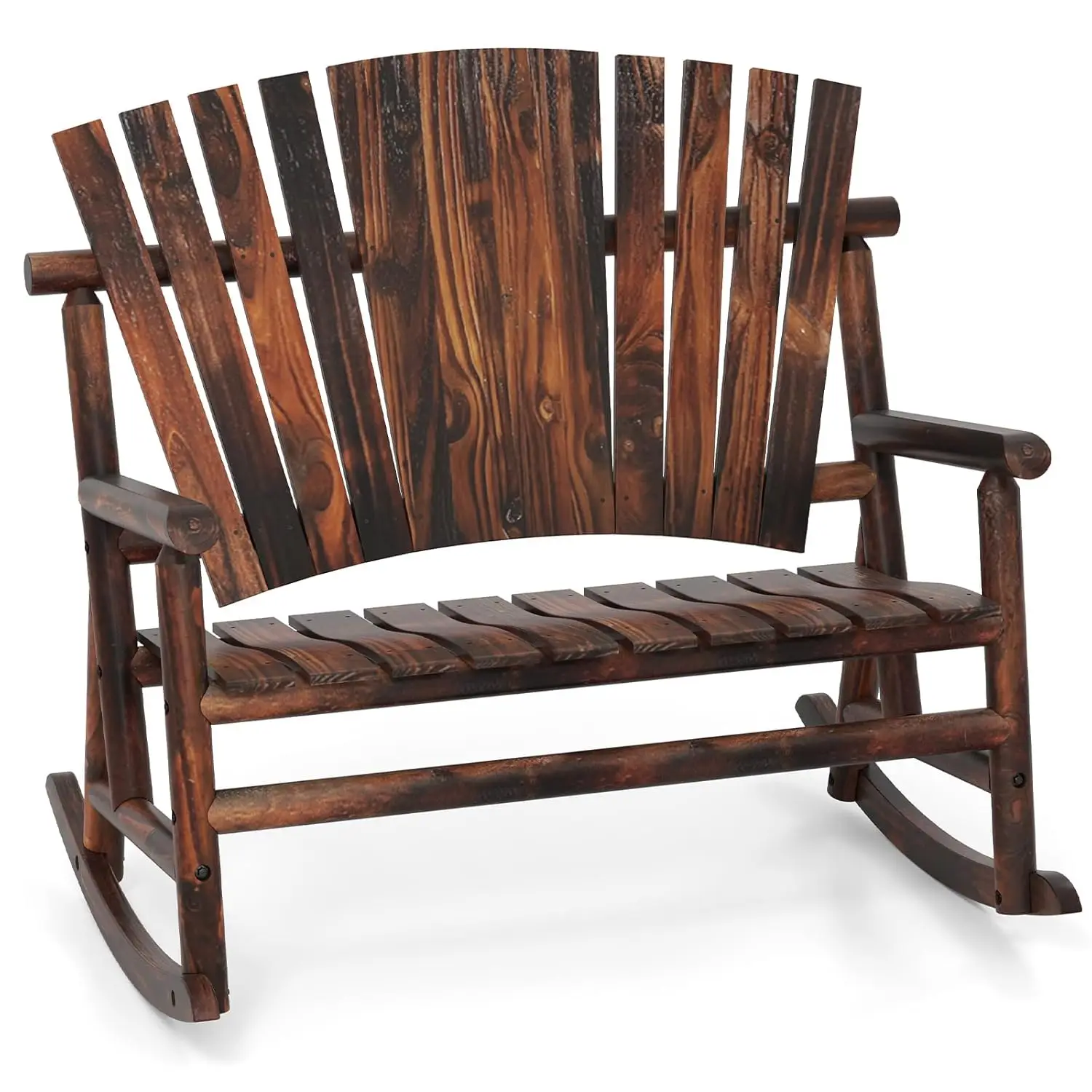 

2-Person Wood Outdoor Rocking Chair High Back Slatted Seat Porch Garden Patio, Customized