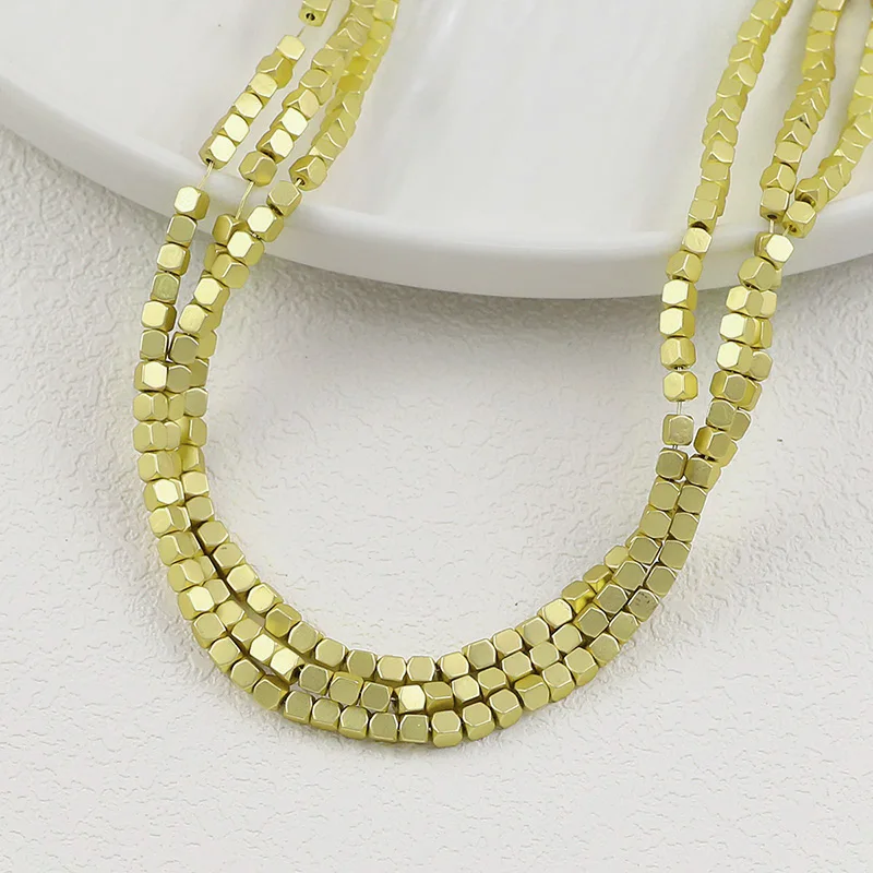 2mm 3mm Quadratische Stein Perle Matte Überzogene Gold Silber Rose Farbe Hämatit Lose Perlen Für Schmuck Machen Armbänder DIY Zubehör