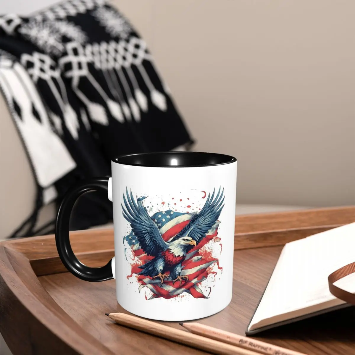 American Heritage Eagle With US Flag Wings Mug Funny Ceramic Coffee Cups Tea Mugs Milk Cup Drinkware Gifts for Friends