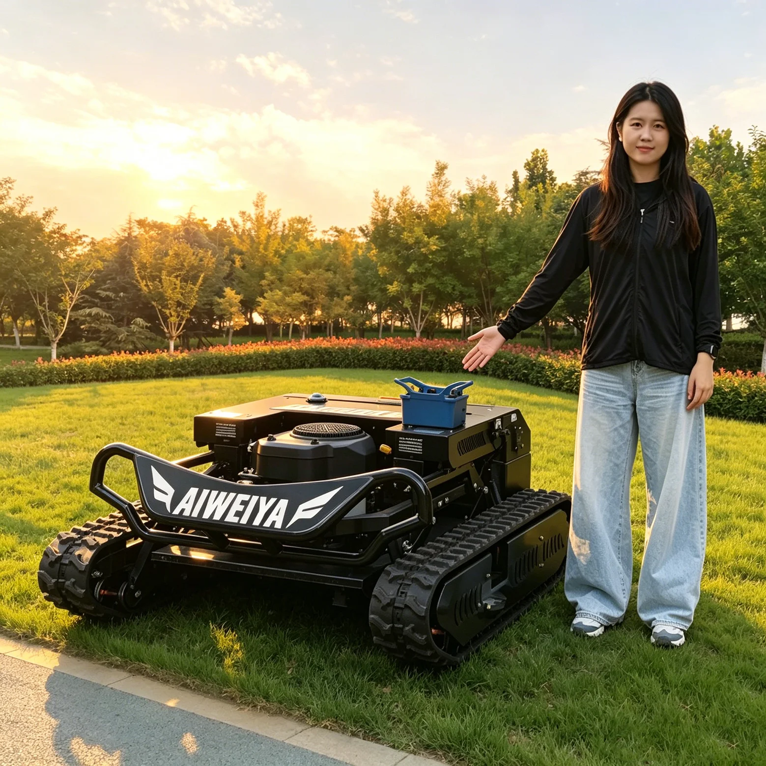Customized All Terrain RC Self-propelled Robotic Mower Tracked 4-stroke Zero Turn GPS Control Cutting Width & Height