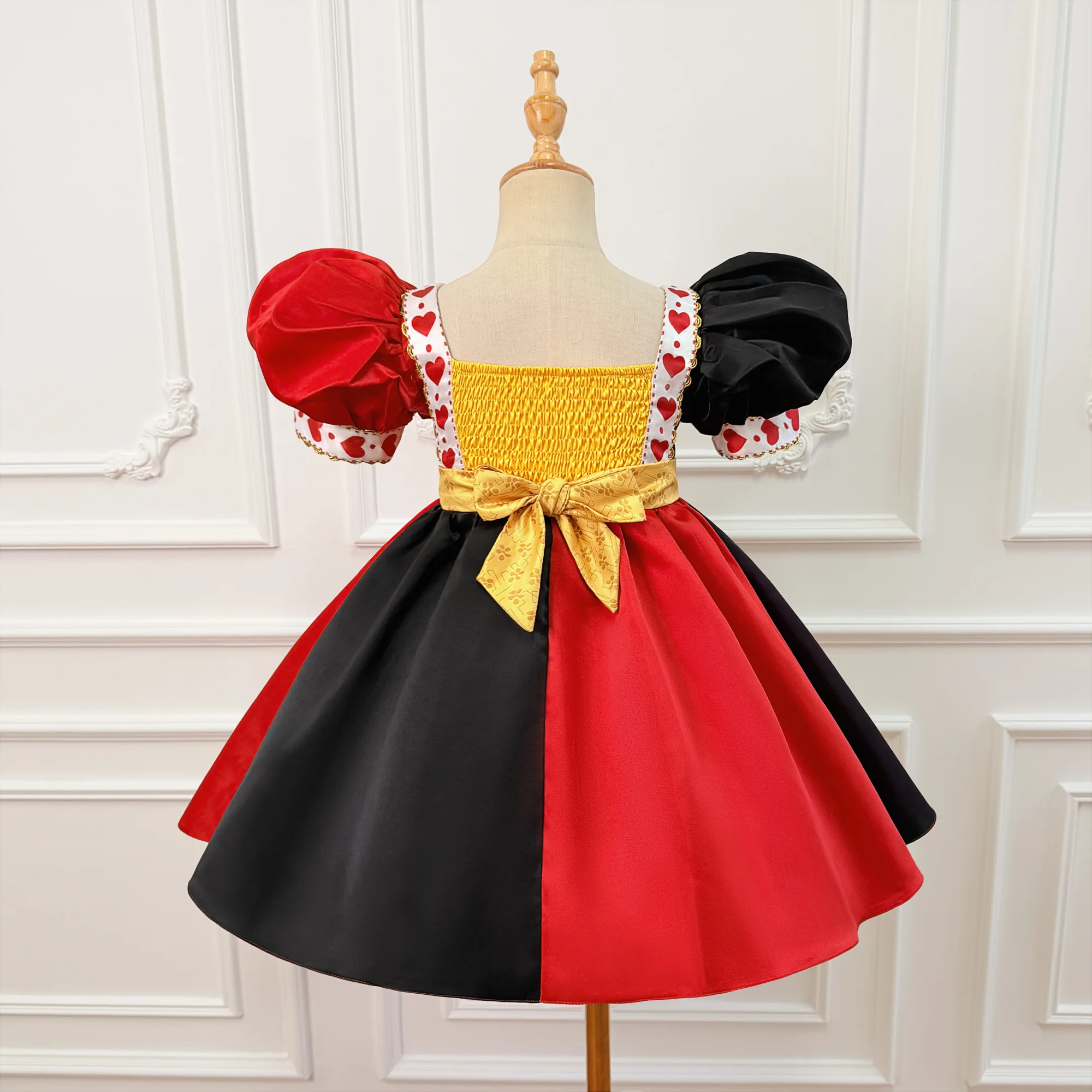 Fancy Wonderland Red Queen Of Hearts Halloween Costume for Girls Poker Birthday Party Dresses Girl Stage Christmas Kids Clothing